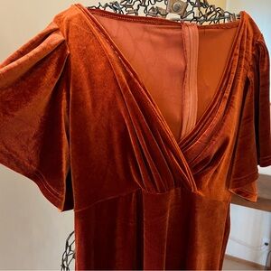 Women's Velvet Wrap Dress in Rust